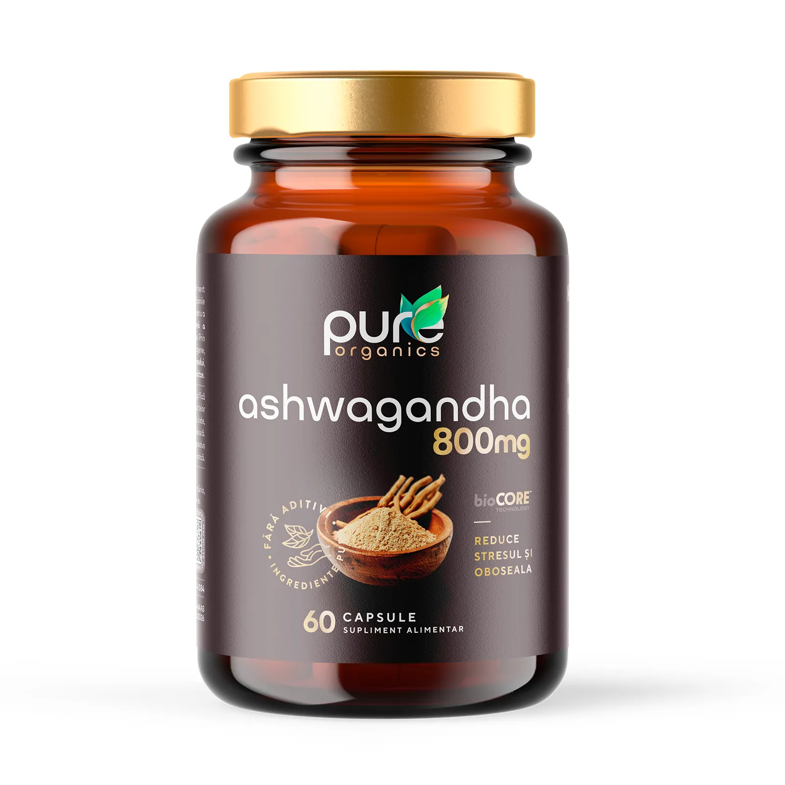 Ashwagandha PureOrganics – Calm și Somn, extract ≥10% withanolide cu BioCORE®