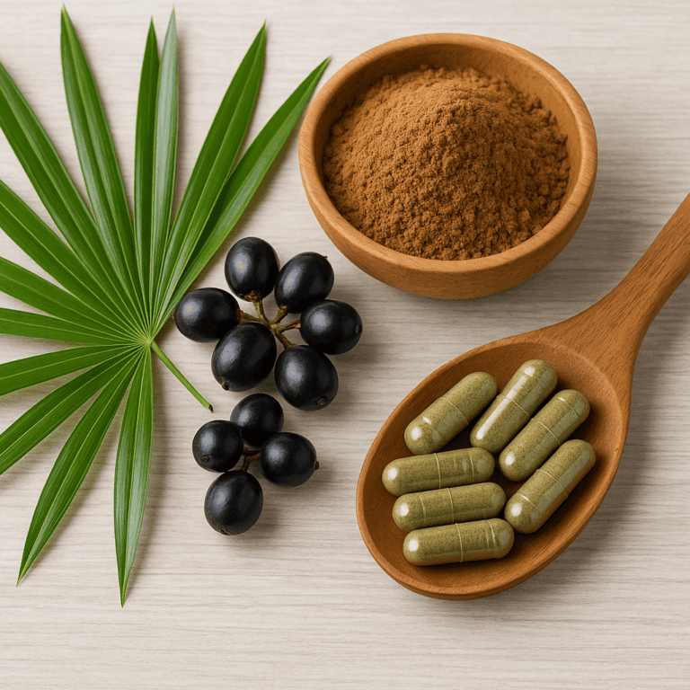 Saw palmetto (Serenoa repens) — palmier cu fructe folosite în suplimentele pentru sănătatea prostatei și tractul urinar masculin