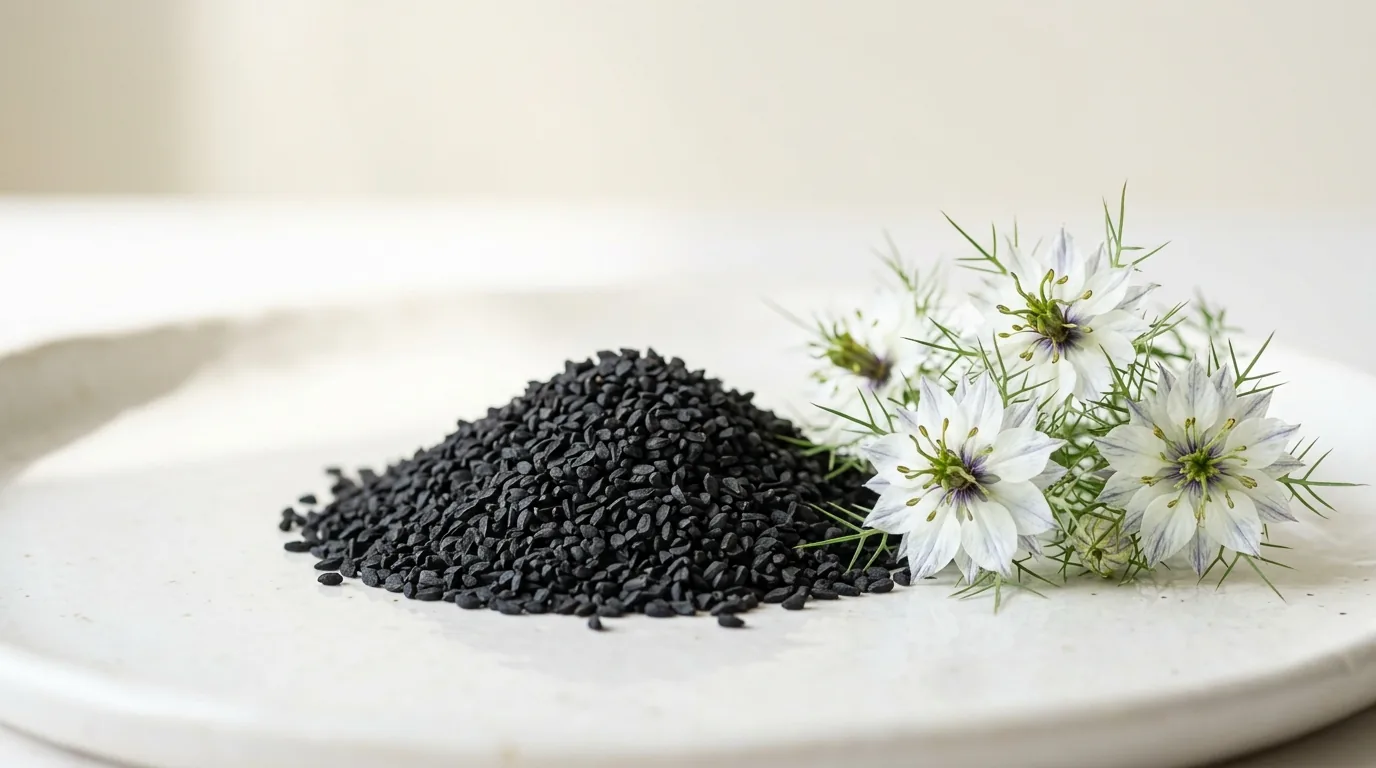 Chimen Negru semințe negre Nigella sativa — extract timochinona pentru imunitate și alergii sezoniere