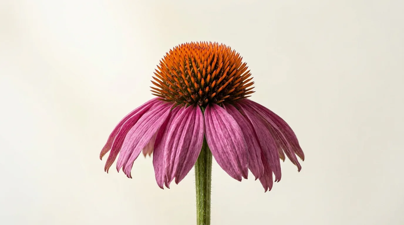 Echinacea purpurea floare mov cu con portocaliu — extract alchilamide pentru imunitate și răceli