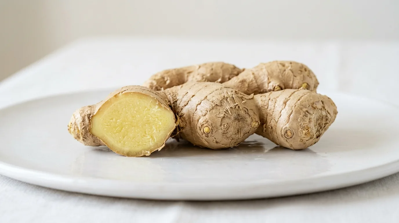 Ghimbir rădăcină proaspătă Zingiber officinale bej-gălbuie — extract gingeroli pentru digestie