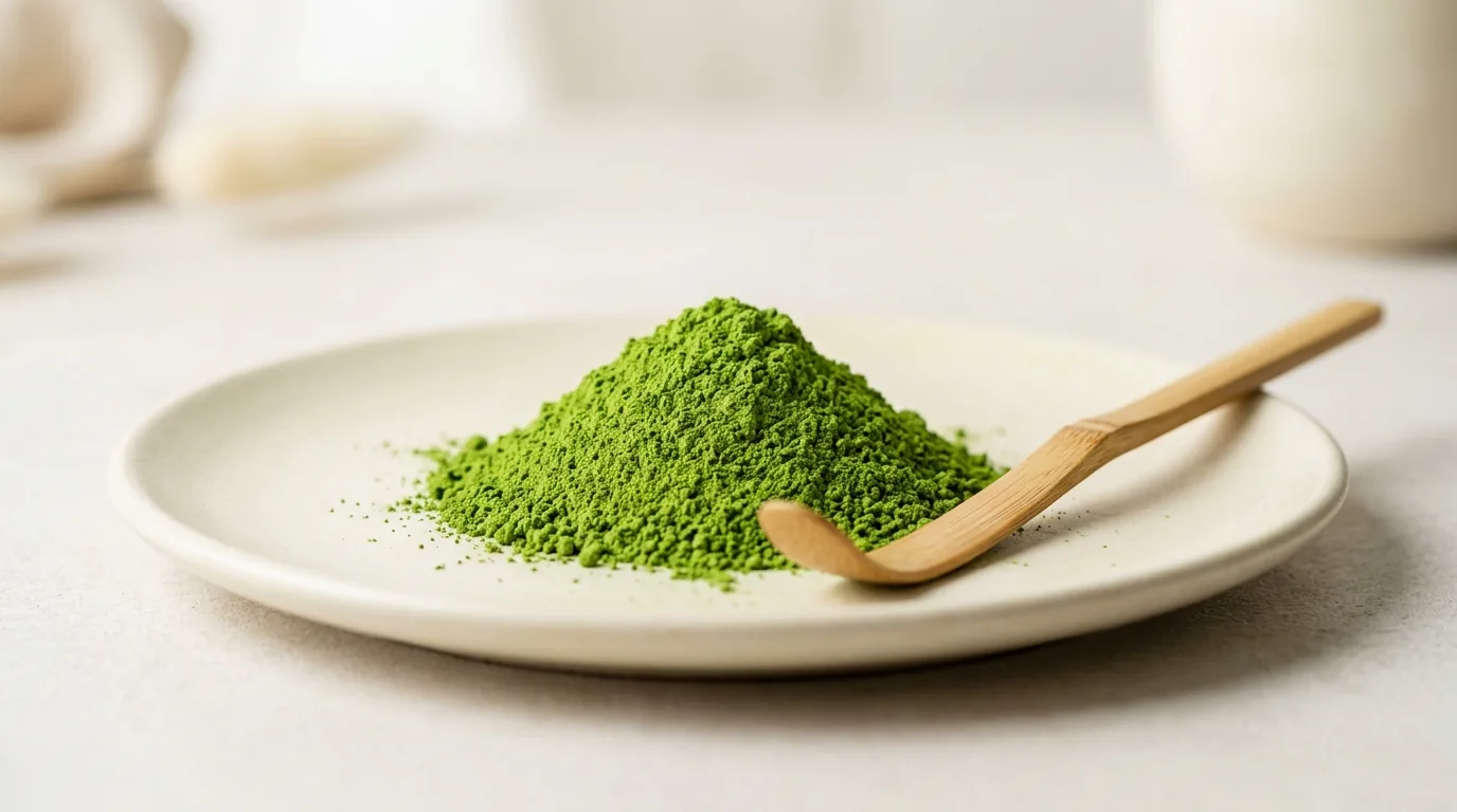 Matcha pudră verde Camellia sinensis cu bambus chashaku — EGCG catechine și energie