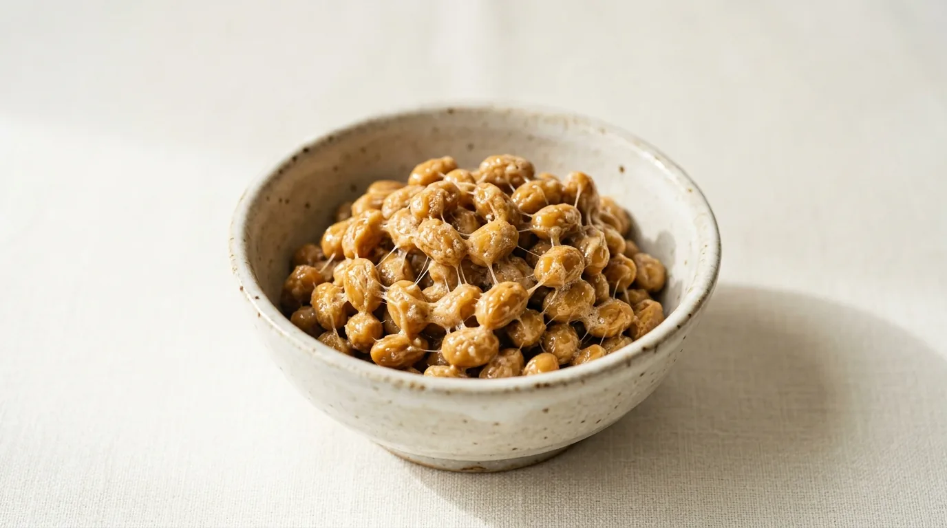 Natto soia fermentată textură filamentoasă — sursă nattokinaza enzimă fibrinolitică pentru circulație