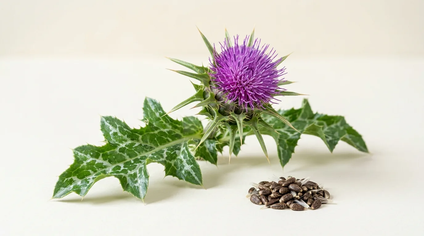 Armurariu floare violetă Silybum marianum cu frunze marmorate — extract silimarină hepatoprotector