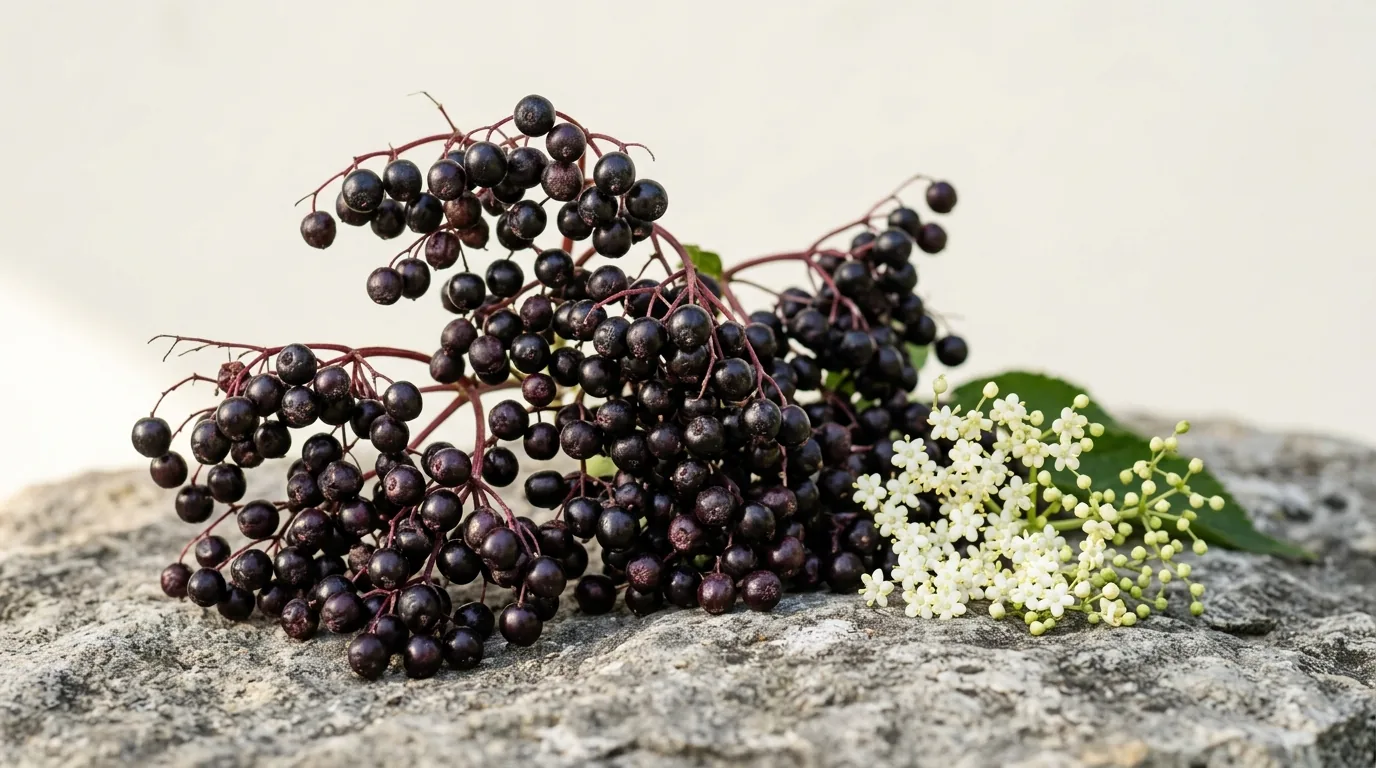Soc Negru ciorchini Sambucus nigra violet-negru — extract antocianine antiviral pentru gripă și viroze