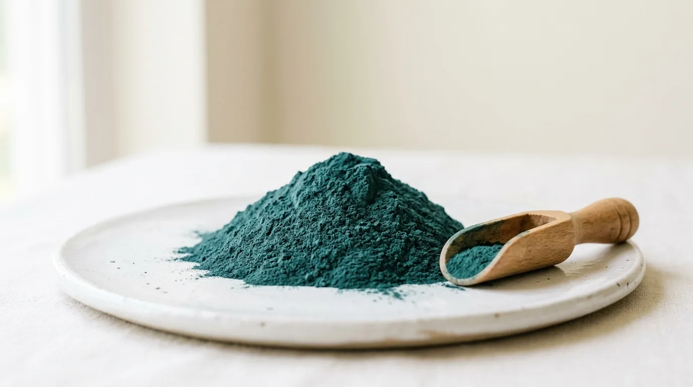 Spirulina pudră albastru-verde Arthrospira platensis — microalgă proteică 70% pentru energie și detox