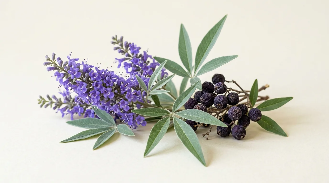 Vitex Agnus-castus flori albastre-violet și fructe — extract pentru PMS și echilibru hormonal feminin