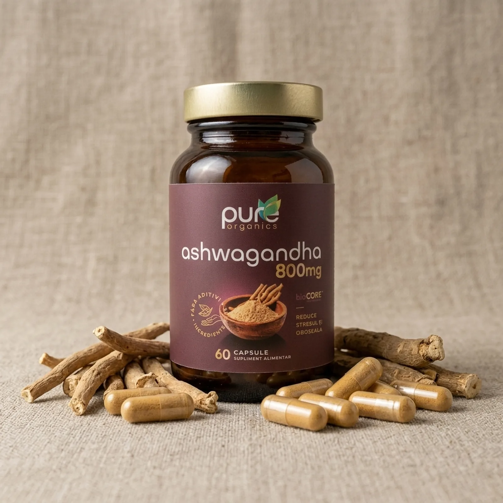 Withania somnifera – extract rădăcină standardizat ≥10% withanolide utilizat în PureOrganics Ashwagandha BioCORE®