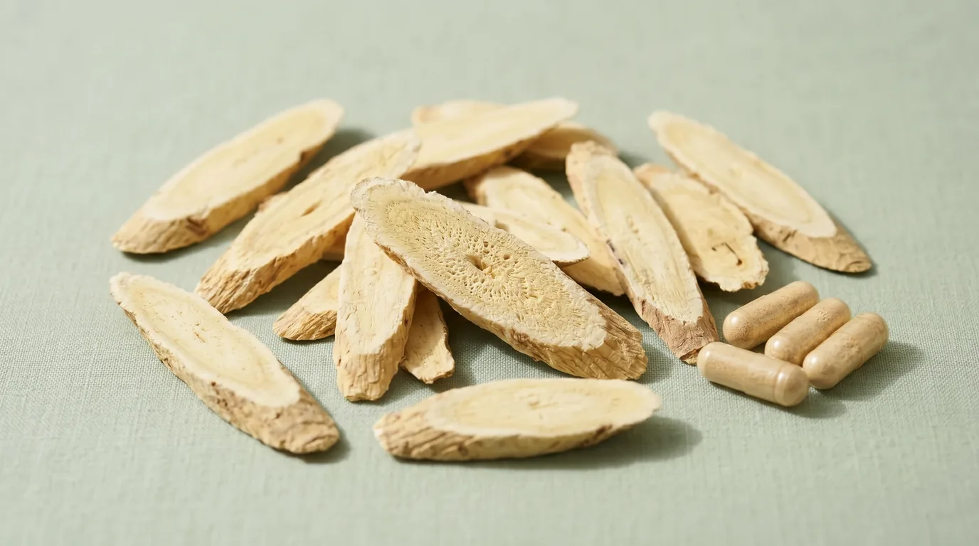 Astragalus PureOrganics — felii de rădăcină și capsule cu extract standardizat