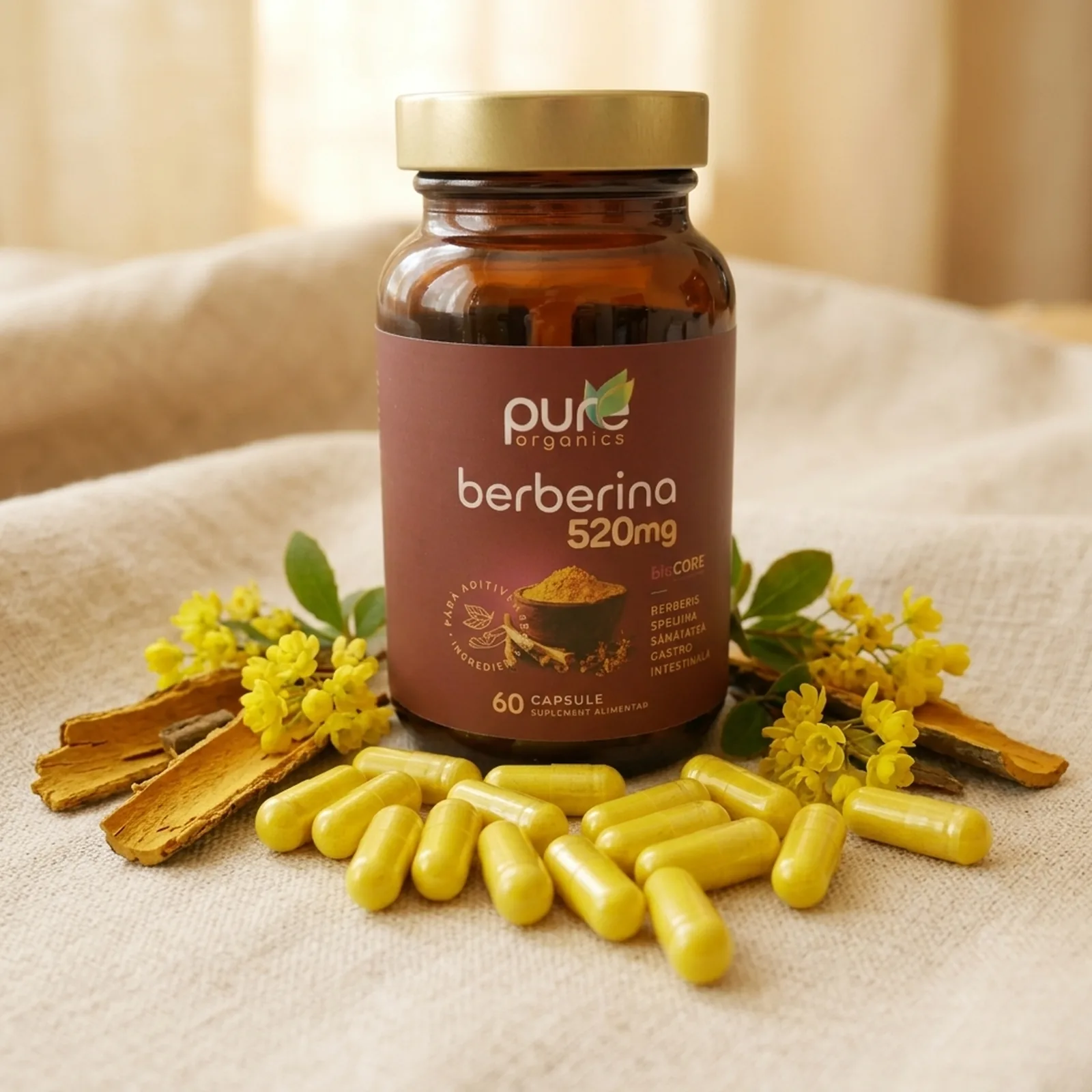 Extract Berberis aristata — scoarță și flori galbene, capsule pullulan BioCORE®