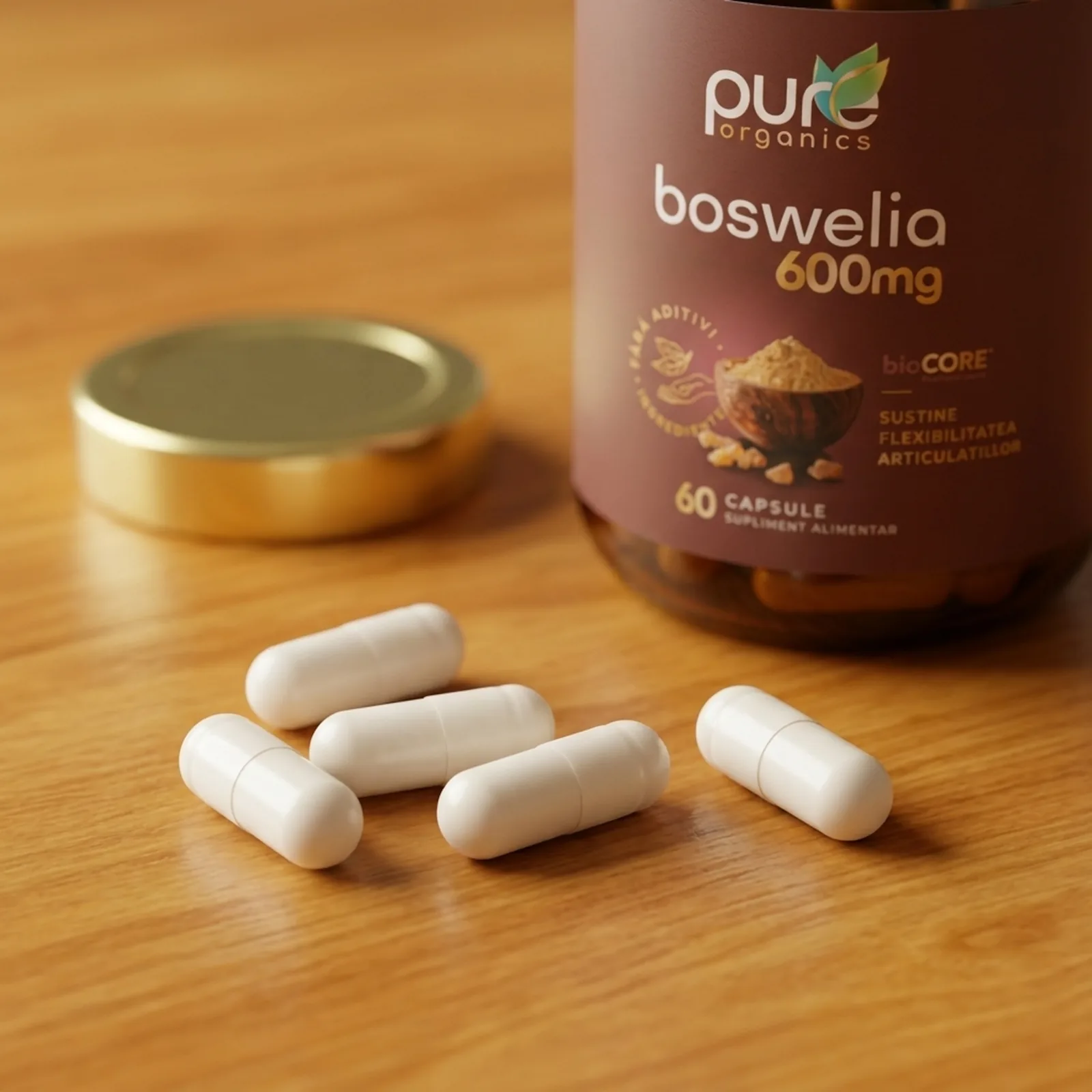 Macro capsule Boswellia BioCORE® pullulan pe lemn — zero aditivi