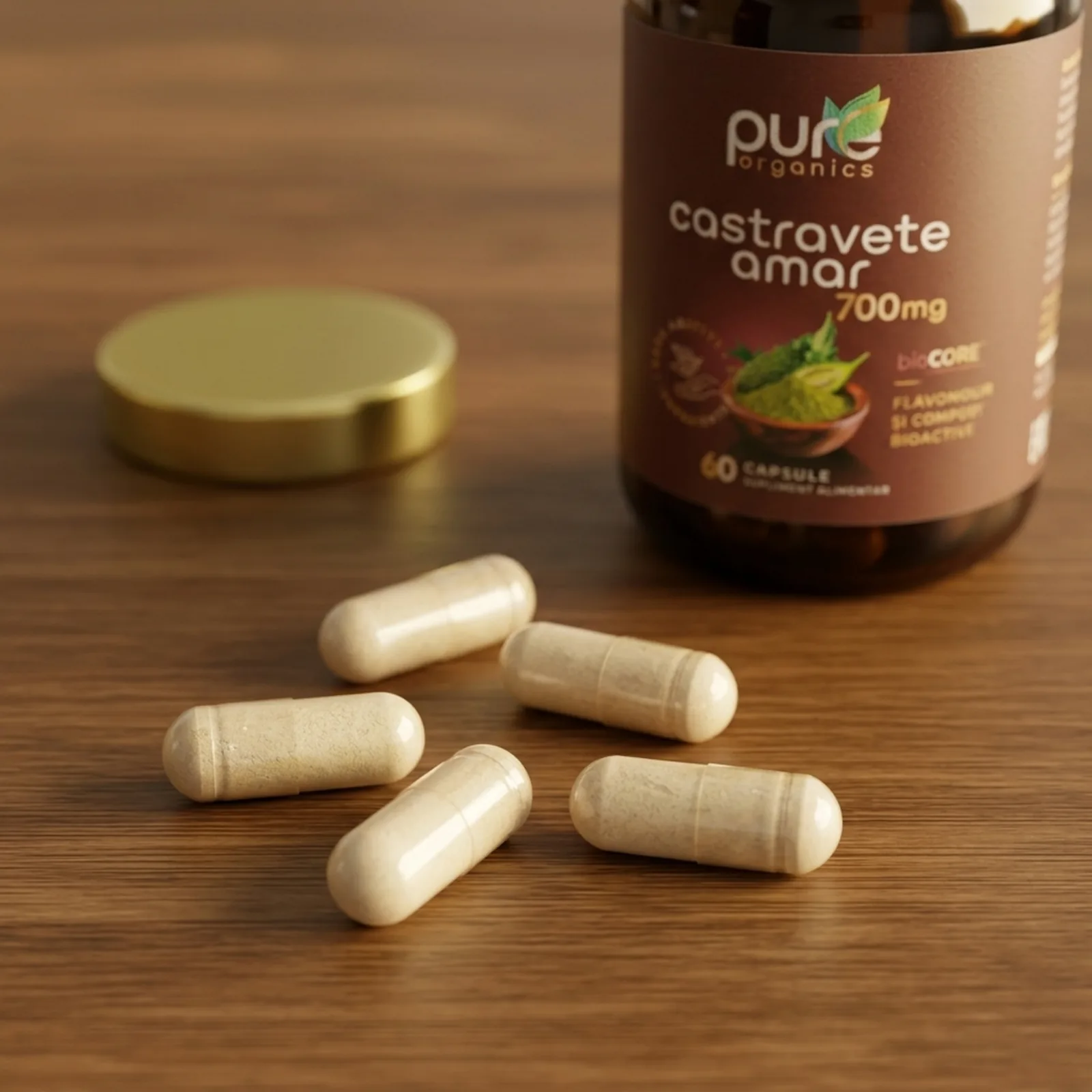 Macro capsule pullulan Castravete amar — detaliu calitate premium