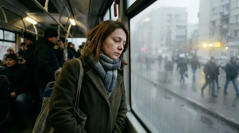 Imunitate scăzută iarna — femeie obosită în transport public