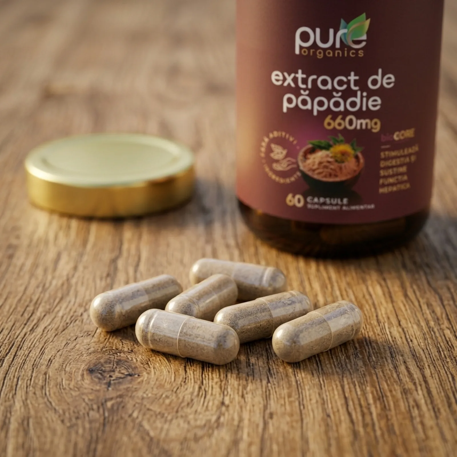 Macro capsule Extract de Păpădie BioCORE® — pulbere rădăcină vizibilă