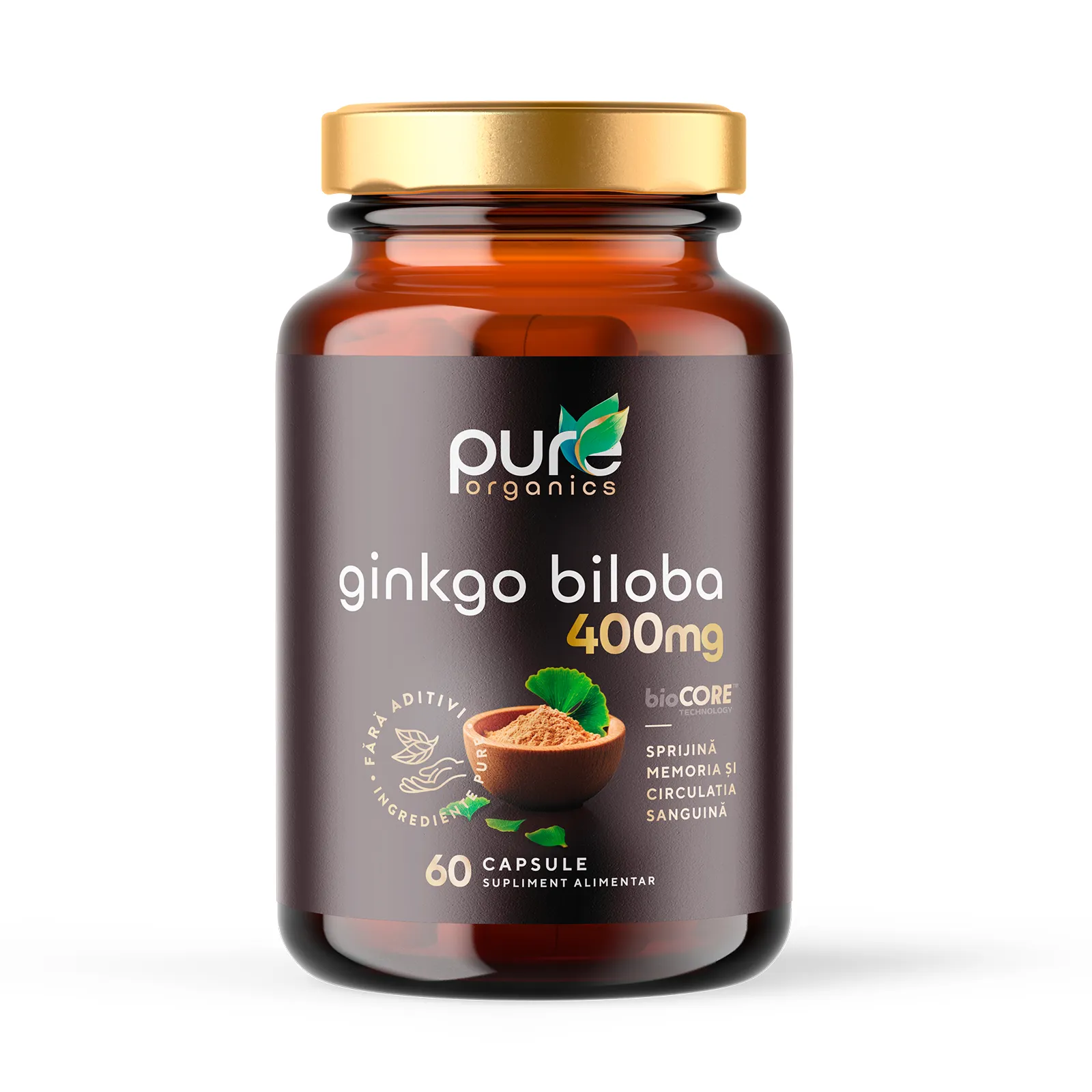 Ginkgo Biloba BioCORE® PureOrganics — flacon 60 capsule pullulan