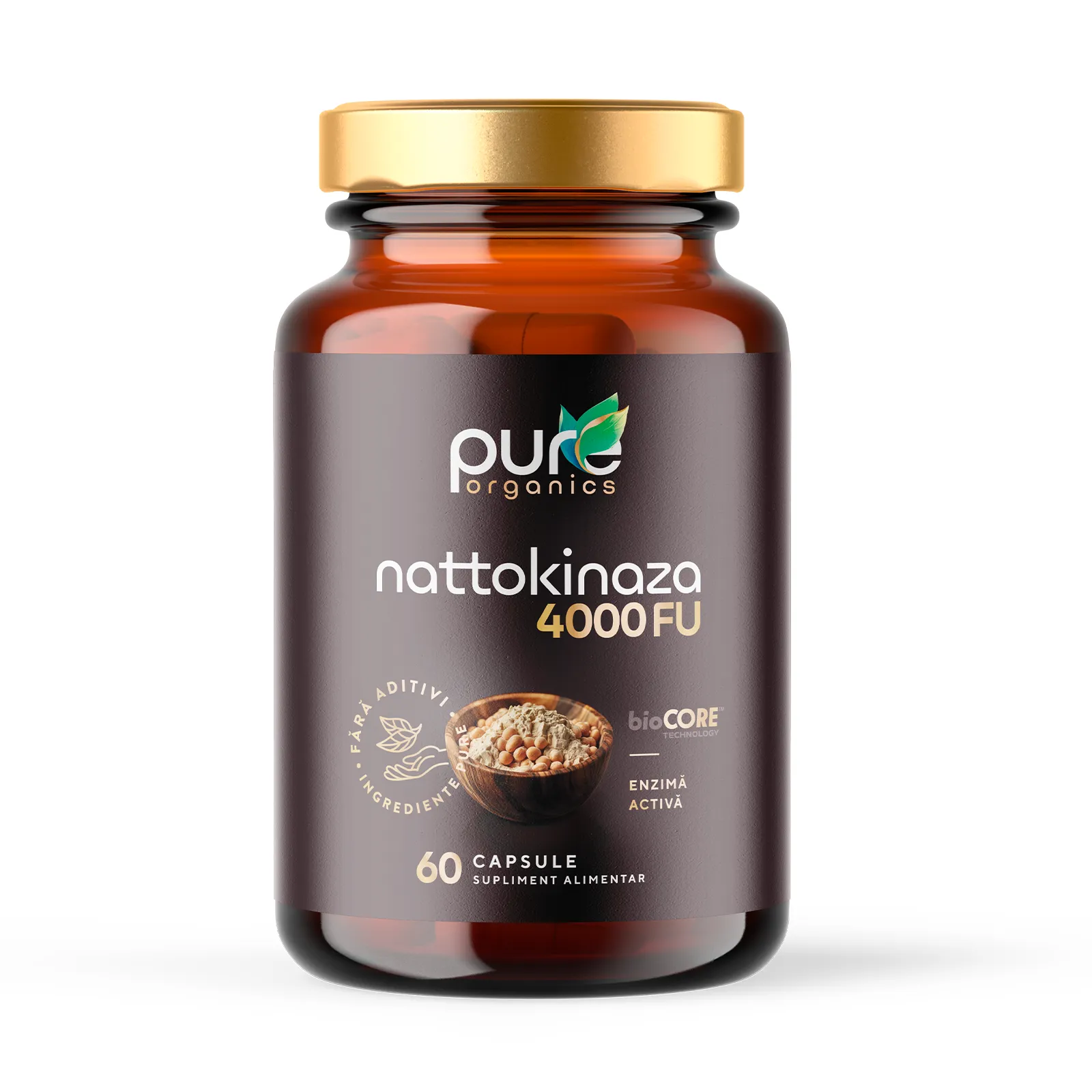 Nattokinază BioCORE® PureOrganics — flacon 60 capsule pullulan