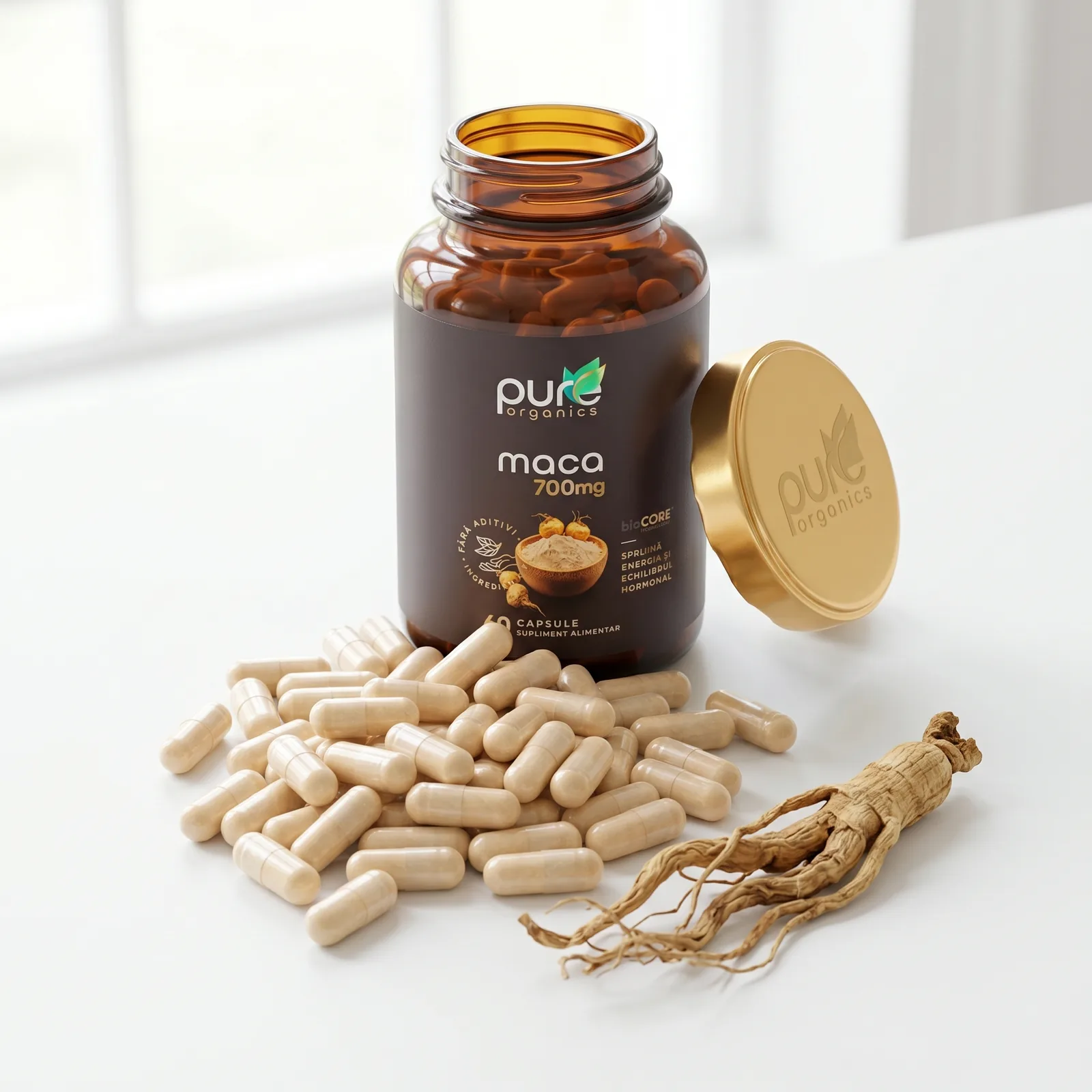 Capsule pullulan vegetale cu extract de Panax ginseng PureOrganics