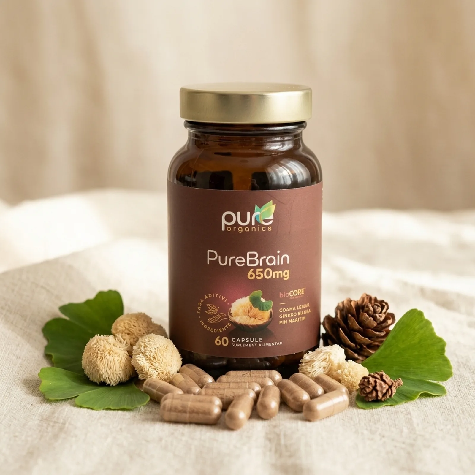 Formula PureBrain — Coama Leului, Ginkgo Biloba, Pin Maritim