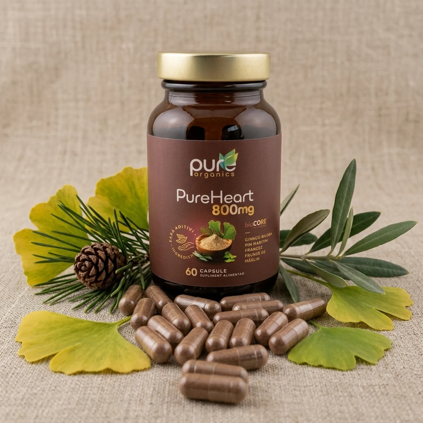 Ginkgo Biloba, Pin Maritim, Frunze de Măslin — extracte PureHeart BioCORE®