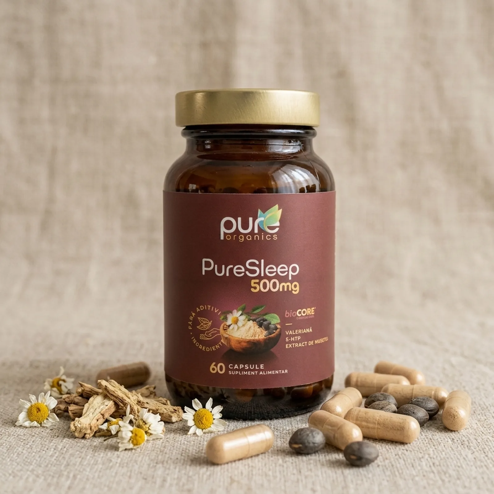 PureSleep — extract Valeriana officinalis, Griffonia, Muşețel