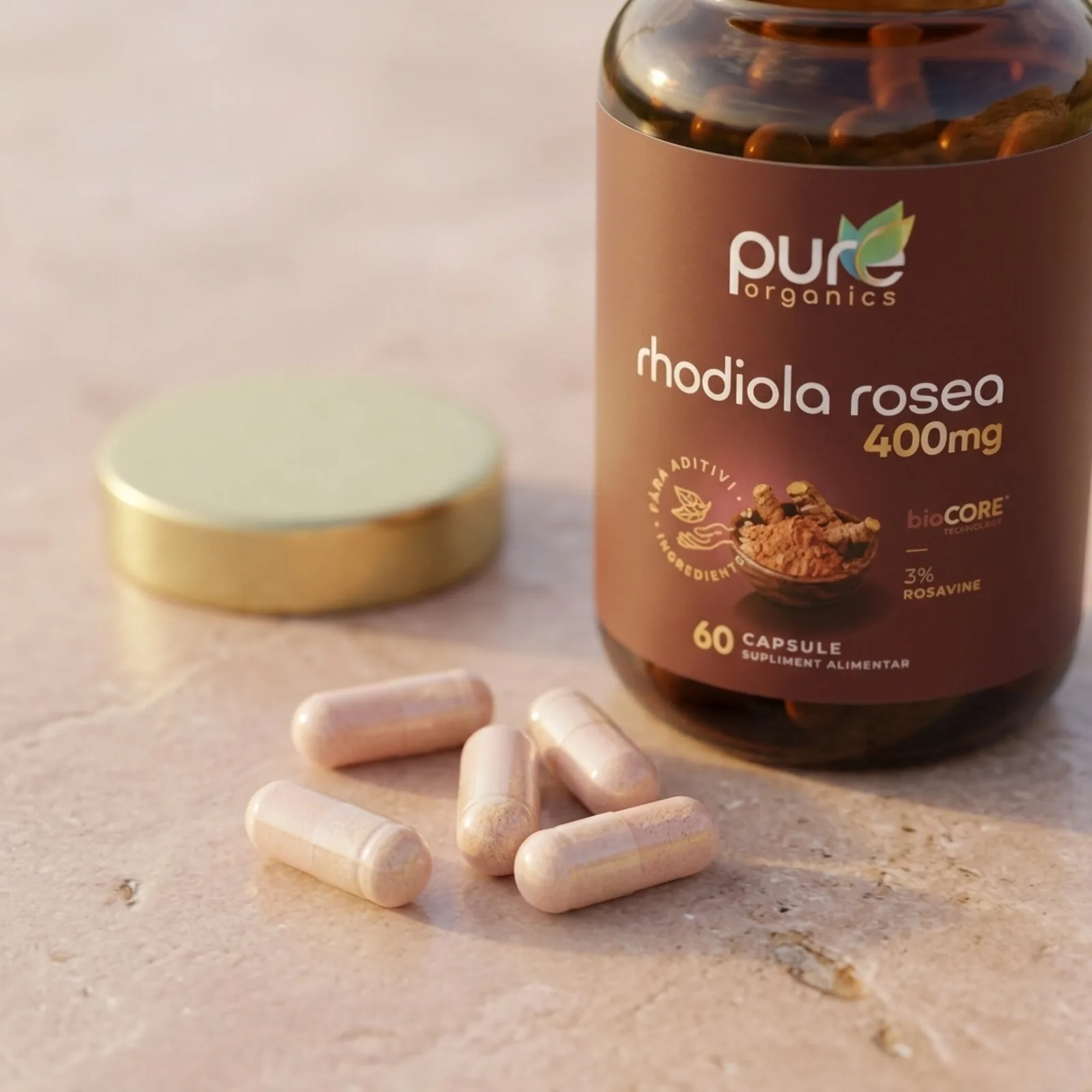 Capsule pullulan Rhodiola Rosea macro — extract standardizat rădăcină de aur