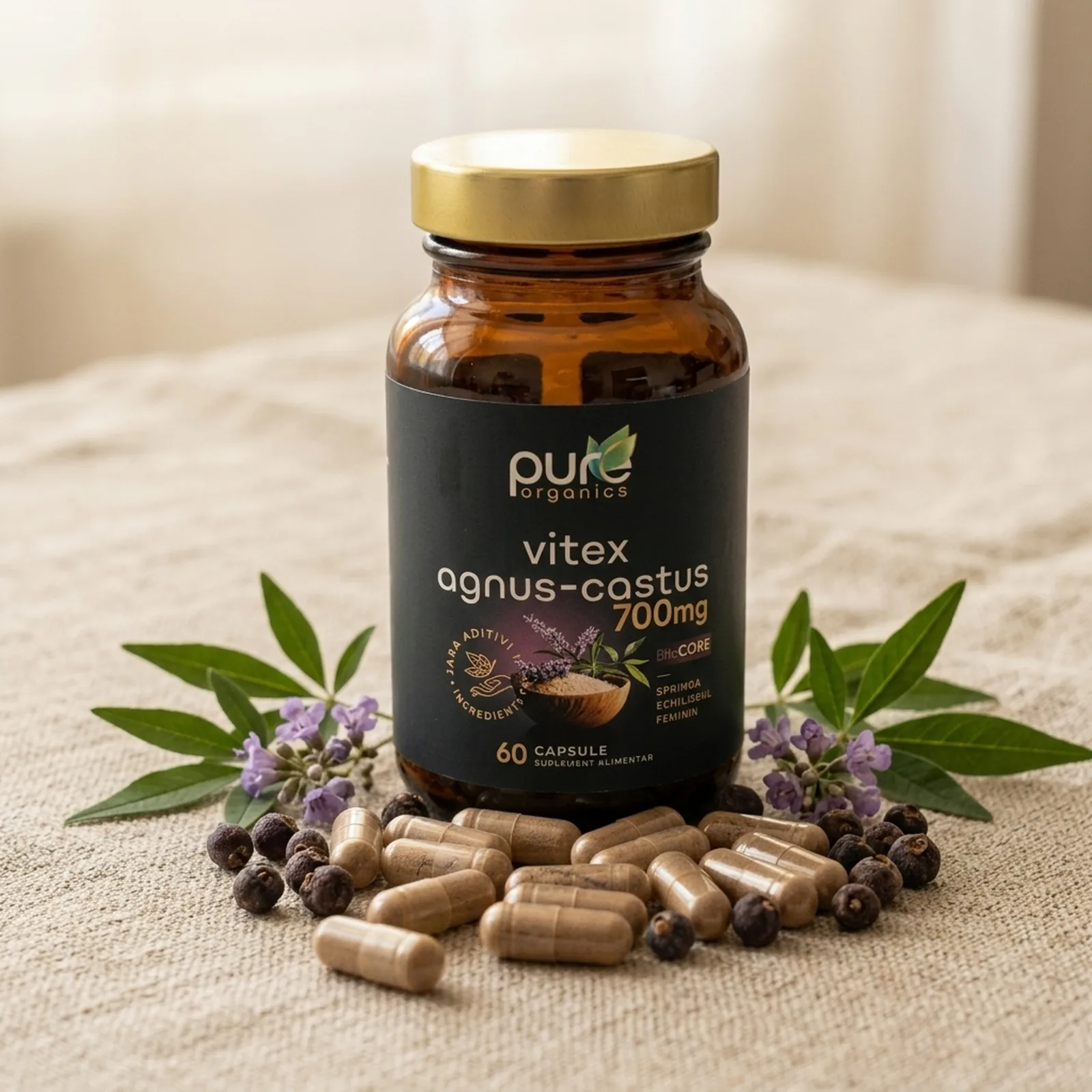 Extract Vitex agnus-castus 20:1 — boabe, frunze și flori lilac de mielărea