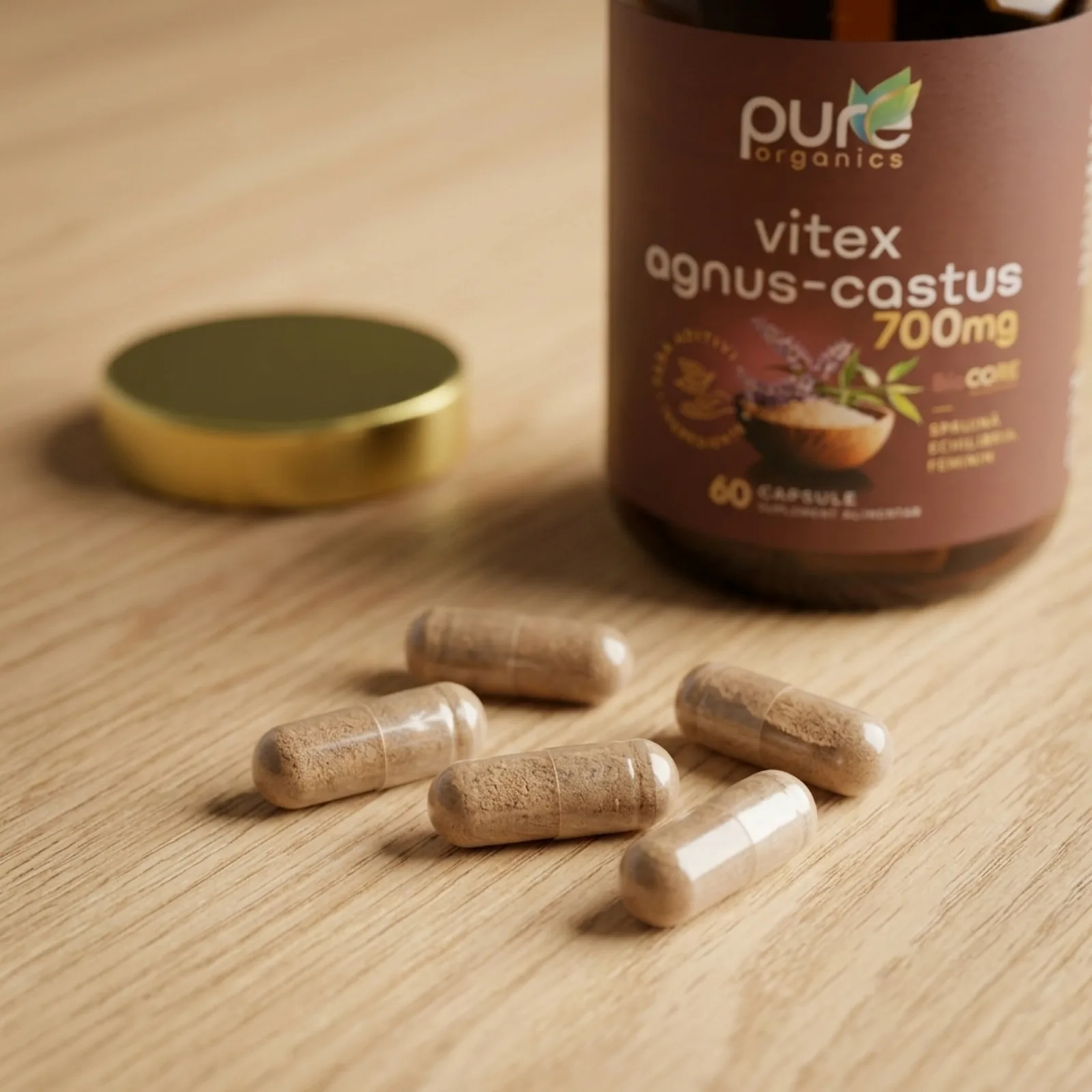 Capsule pullulan Vitex agnus-castus — detaliu macro